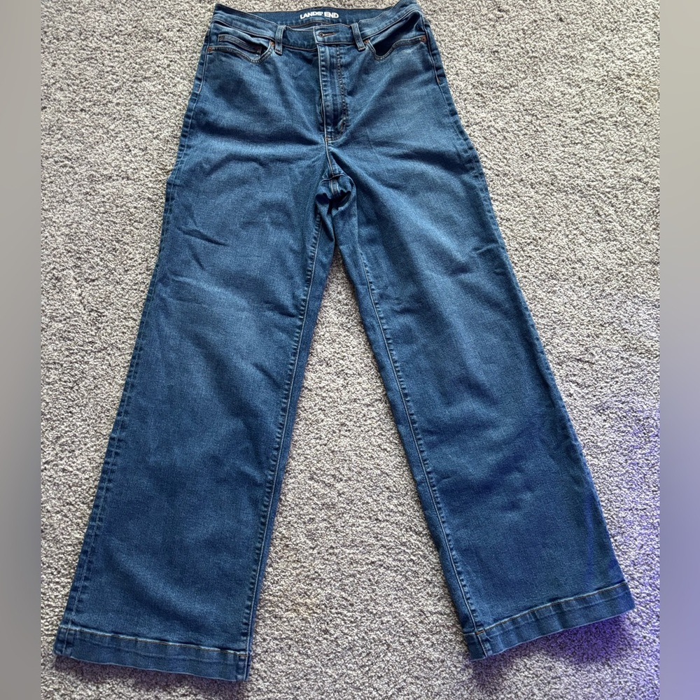 Lands' End Recover High Rise Wide Leg blue Jean W 10 Long